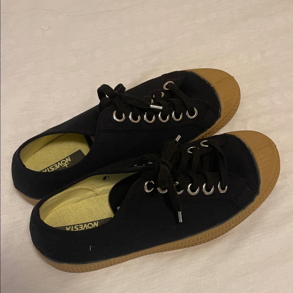 Novesta Black Canvas Sneakers with Tan Sole